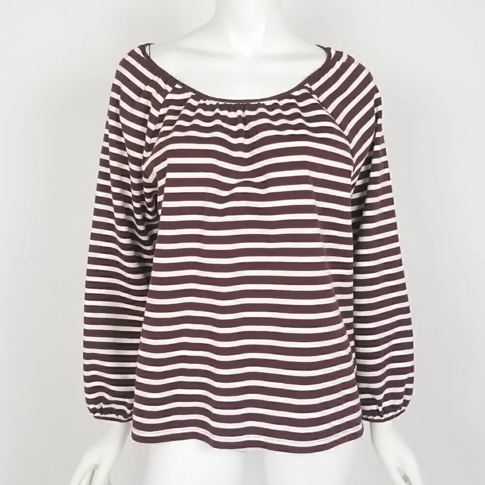 J. Crew Burgundy Striped Peasant Top Size XL